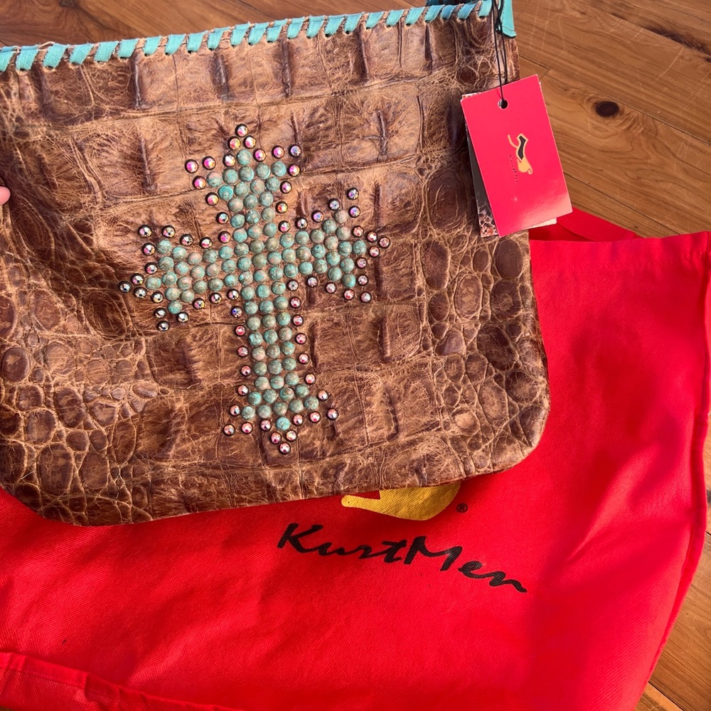 Brand new KurtMen leather/turquoise bag. Handcrafted in Texas.